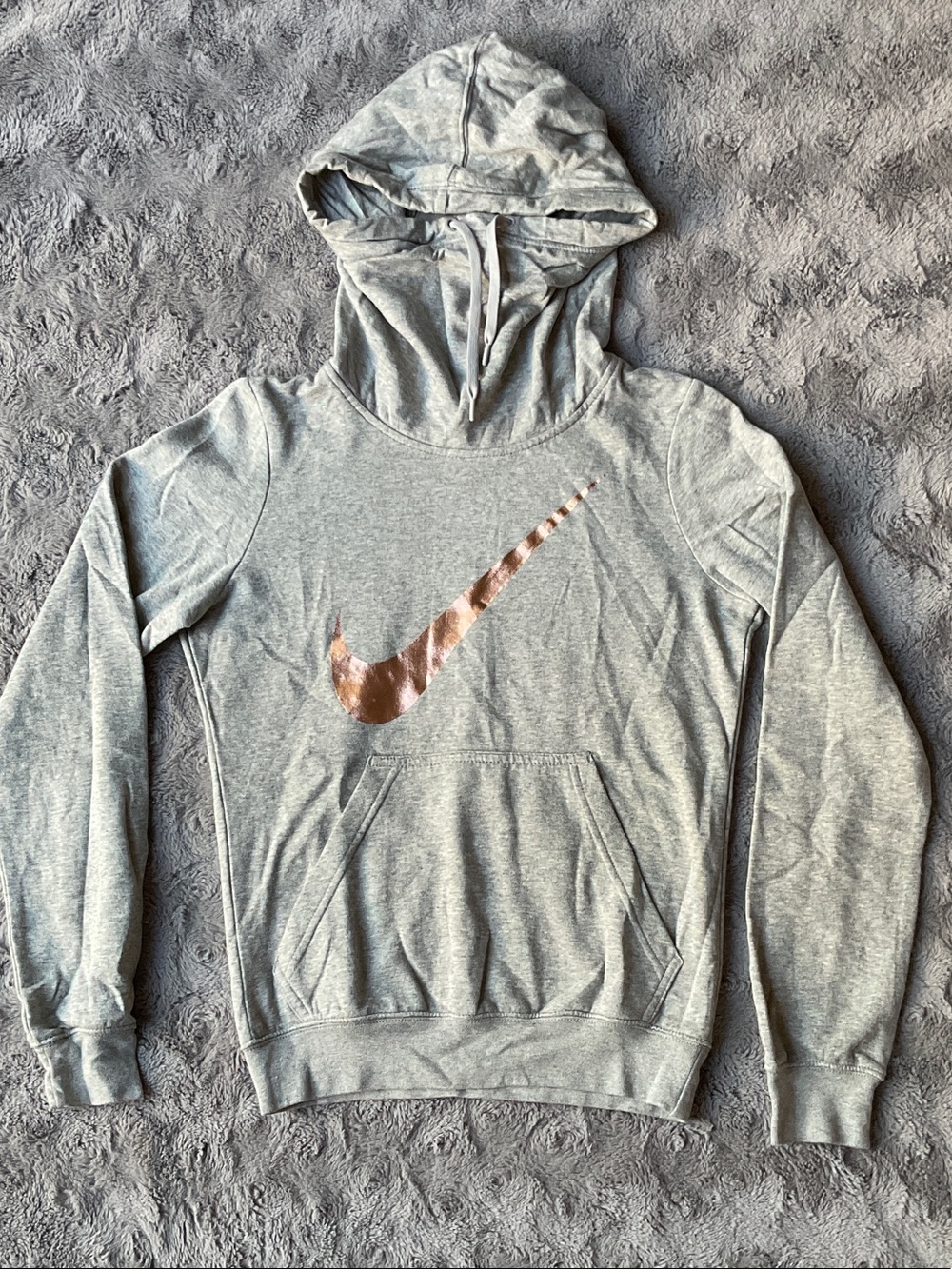 Nike Women’s Light Gray Hoodie with Rose Gold Swoosh